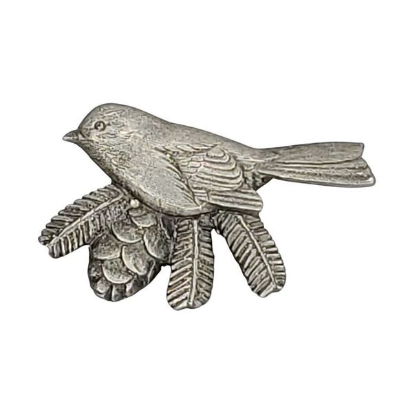 Vintage Pewter Woodland Bird Brooch 1.25"x1" Signed - Picture 1 of 2